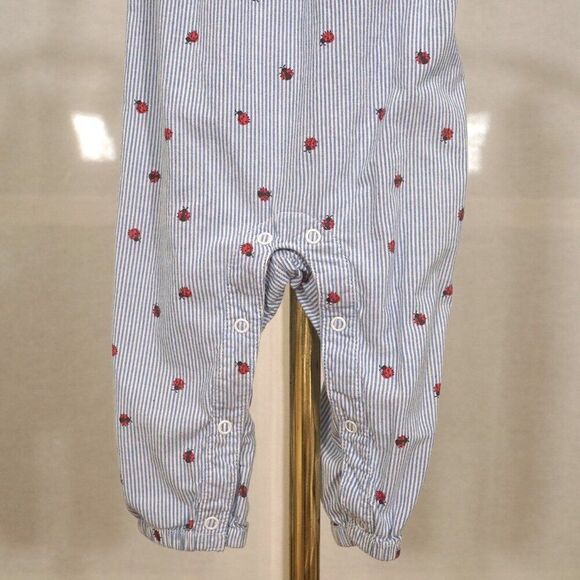 H&M Blue White Stripe Ladybug Sleeveless Baby Girl Romper - Picture 4 of 7